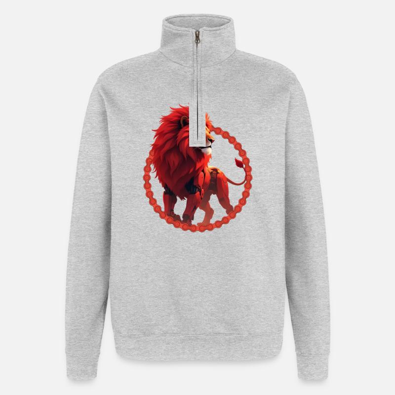Roter Cyber-Löwe im Ring - Quarter-Zip-Sweatshirt - Grau meliert