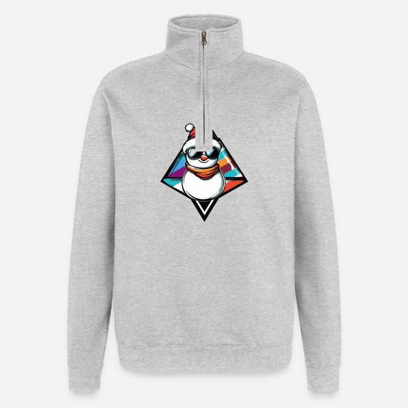 Schneemann mit Sonnenbrille Comic - Quarter-Zip-Sweatshirt - Grau meliert