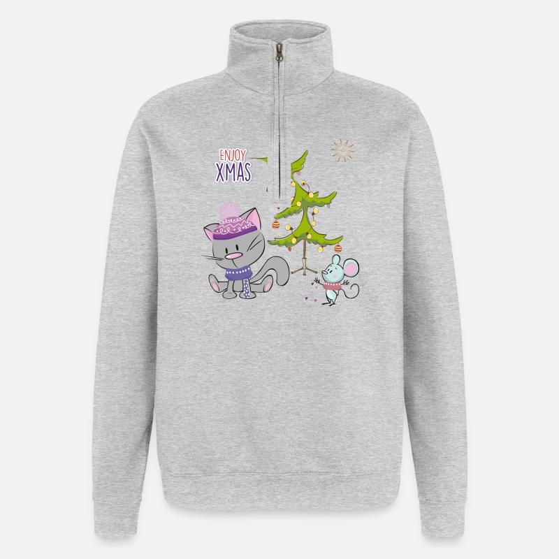 Chats et souris de Noël - Sweat à zip 1/4 - gris chiné