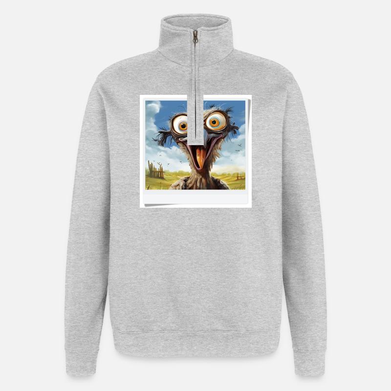 Oiseau rieur aux grands yeux - Sweat à zip 1/4 - gris chiné
