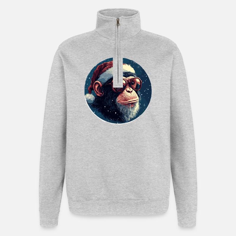 Noël singe avec des lunettes - Sweat à zip 1/4 - gris chiné