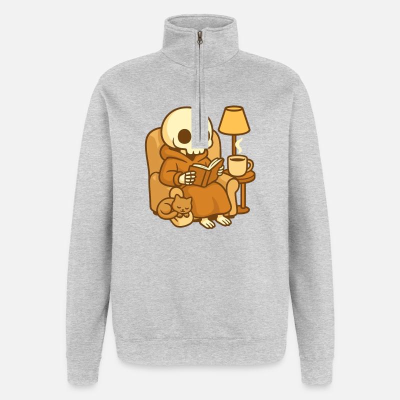 Reading Skeleton – Cozy Reading - Quarter-Zip Sweatshirt - heather grey