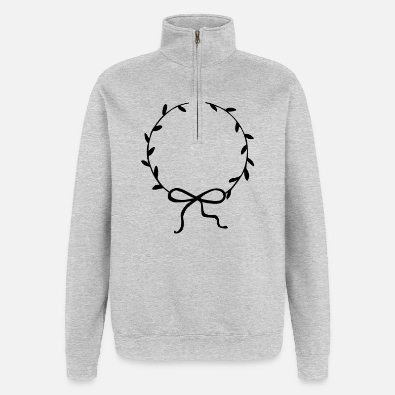Leaf wreath with bow hand drawn - Quarter-Zip Sweatshirt - heather grey