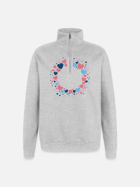 Herz Kranz Blau Rosa Blumenkranz - Quarter-Zip-Sweatshirt - Grau meliert