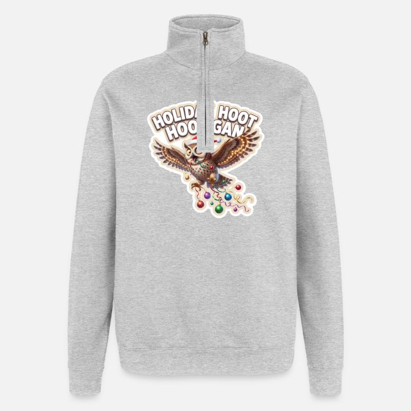 WeihnachtlicheEulenfeier - Quarter-Zip-Sweatshirt - Grau meliert