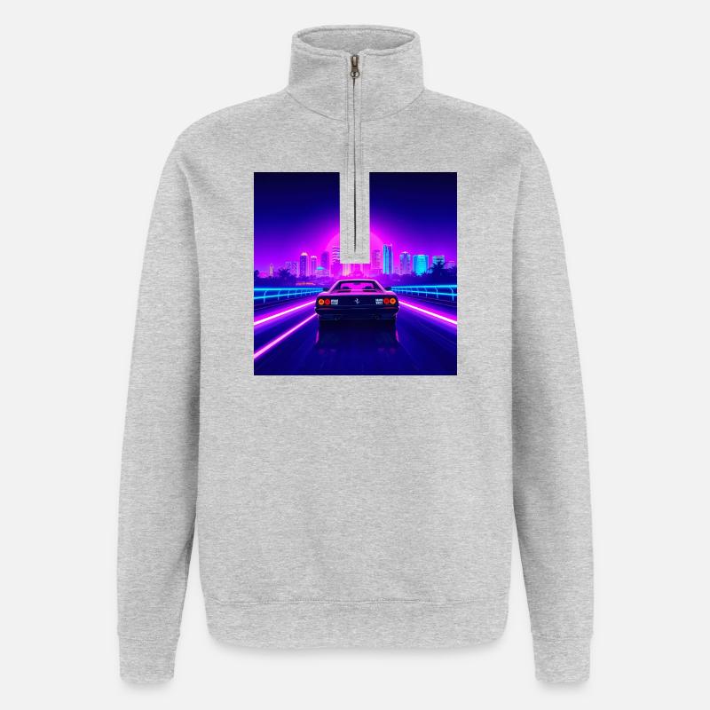 Skyline néon et cabriolet rétro - Sweat à zip 1/4 - gris chiné