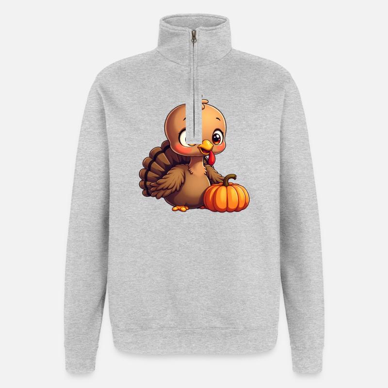 Bébé dinde de Thanksgiving - Sweat à zip 1/4 - gris chiné