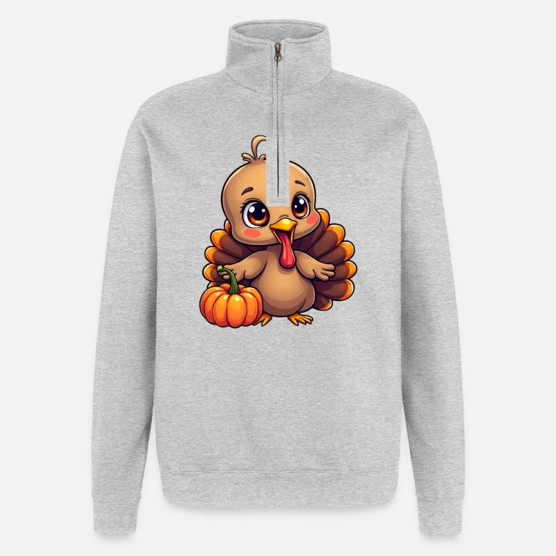 Bébé dinde de Thanksgiving - Sweat à zip 1/4 - gris chiné