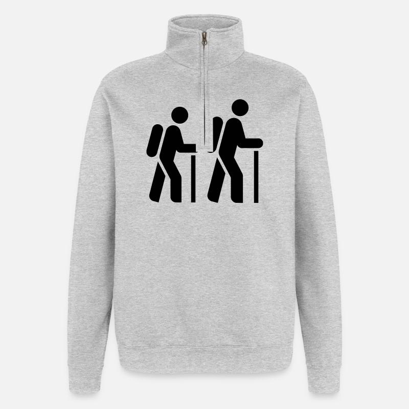 Wanderer, Pilger, Tourist, Pilgerweg - Quarter-Zip-Sweatshirt - Grau meliert