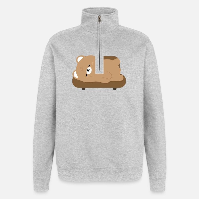 Müder Eisbär auf Sofa - Quarter-Zip-Sweatshirt - Grau meliert