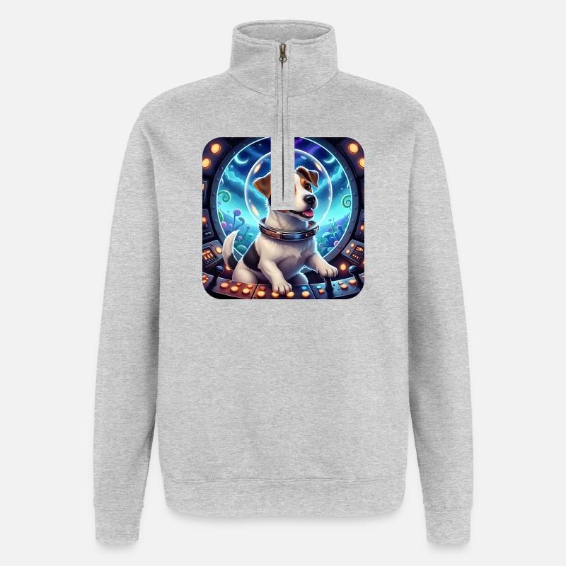 Chiot Cosmique dans la capsule spatiale - Sweat à zip 1/4 - gris chiné
