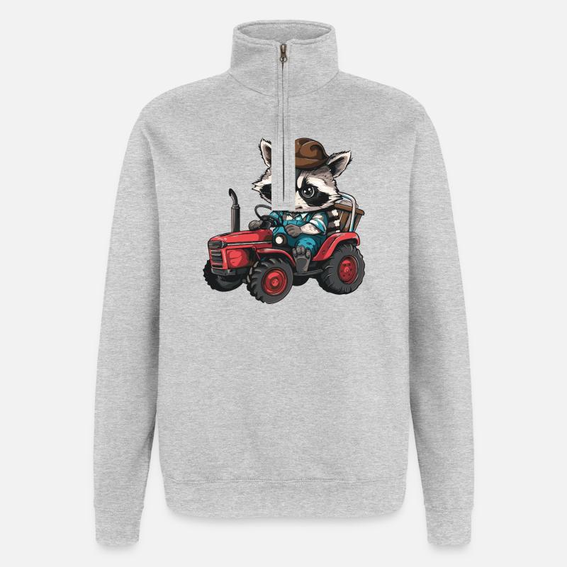 Waschbär Traktor Farmer - Quarter-Zip-Sweatshirt - Grau meliert