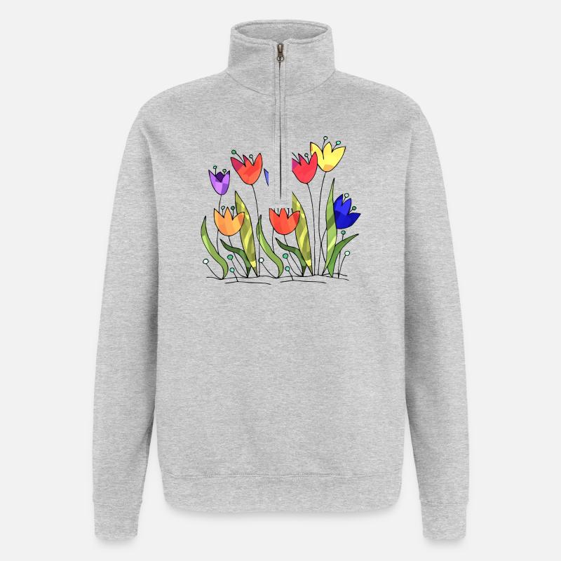 Fleur - Sweat à zip 1/4 - gris chiné
