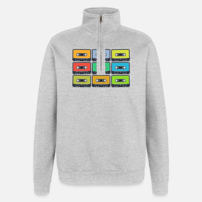Cassettes rétro en couleur - Sweat à zip 1/4 - gris chiné