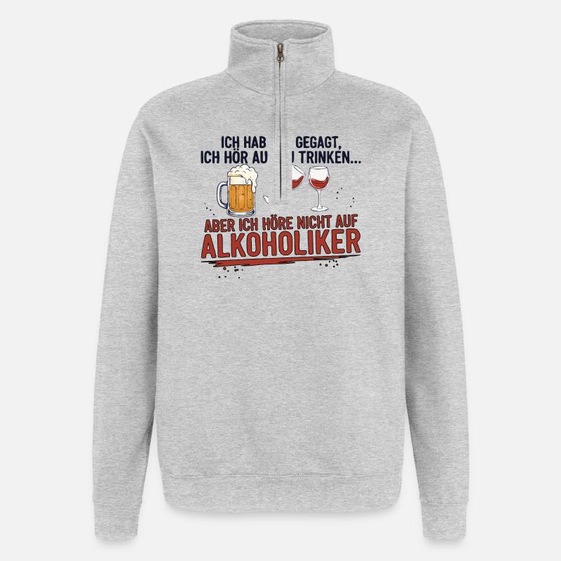 Witziger Trinkspruch mit Bier & Wein - Quarter-Zip-Sweatshirt - Grau meliert