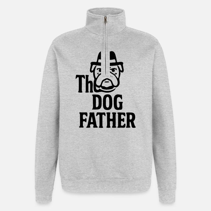 Das Maskottchen-Maskottchen-Design des Hundevaters Bulldoggenhuts - Quarter-Zip-Sweatshirt - Grau meliert