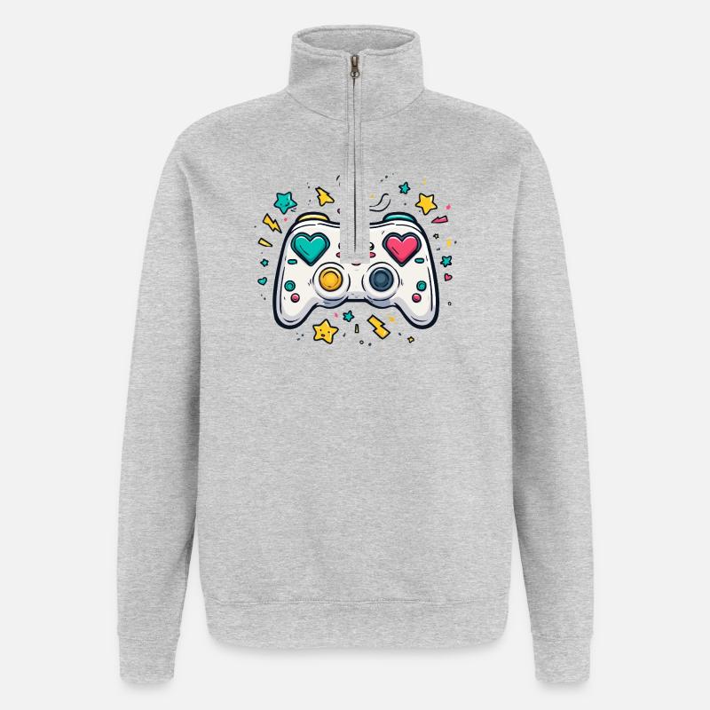 Heart Controller Neon Game Design - Quarter-Zip Sweatshirt - heather grey