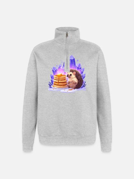 Hedgehog with pancakes and crystals - Quarter-Zip Sweatshirt - heather grey