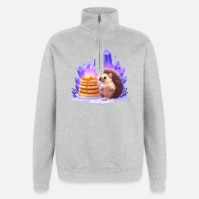 Hedgehog with pancakes and crystals - Quarter-Zip Sweatshirt - heather grey