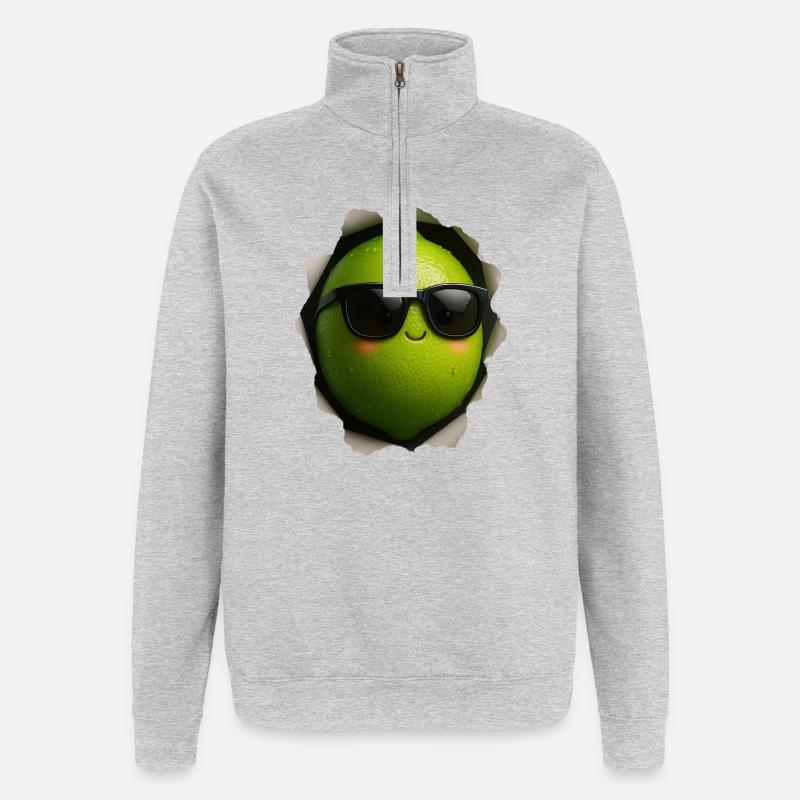Mascotte lime avec lunettes de soleil - Sweat à zip 1/4 - gris chiné