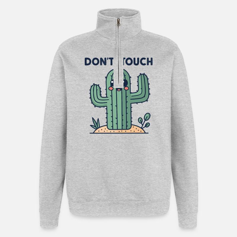 Cactus mignon: interdiction toucher - Sweat à zip 1/4 - gris chiné
