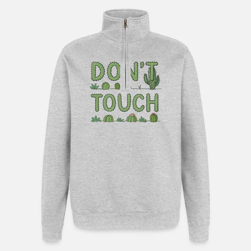 Ne Pas Toucher — Cactus Vert - Sweat à zip 1/4 - gris chiné