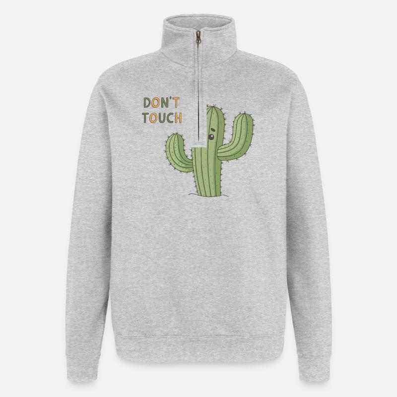 Sad Cactus Warning Don't Touch - Quarter-Zip Sweatshirt - heather grey