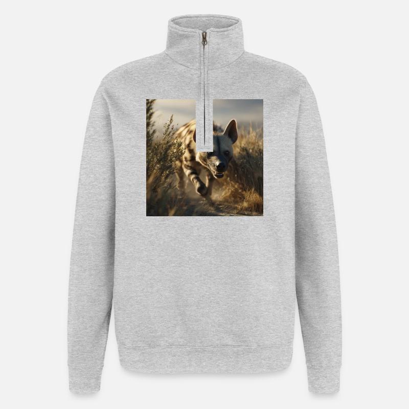 Hyène rayée dans le désert - Sweat à zip 1/4 - gris chiné