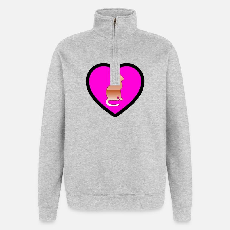Chat - Sweat à zip 1/4 - gris chiné