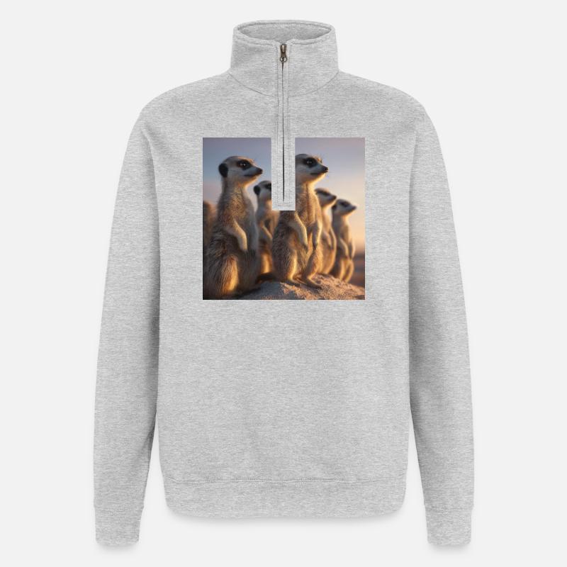 Wachsame Meerkatzen im Abendlicht Erdmännchen - Quarter-Zip-Sweatshirt - Grau meliert