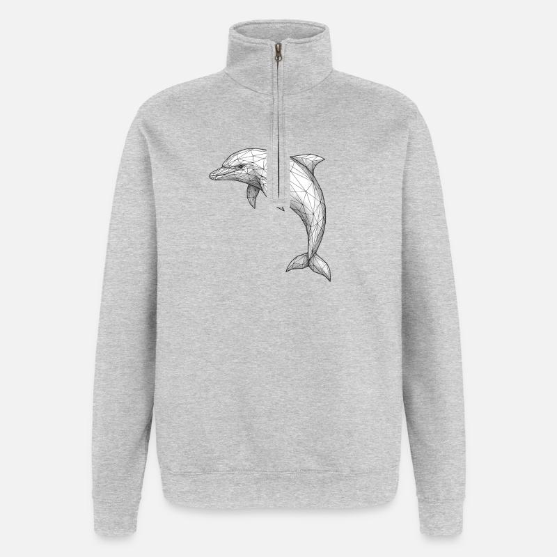 Geometric Polygon Dolphin - Quarter-Zip Sweatshirt - heather grey