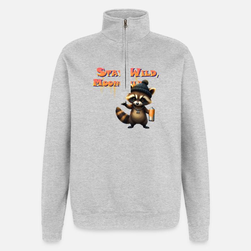 Waschbär-Mondgraffiti - Quarter-Zip-Sweatshirt - Grau meliert