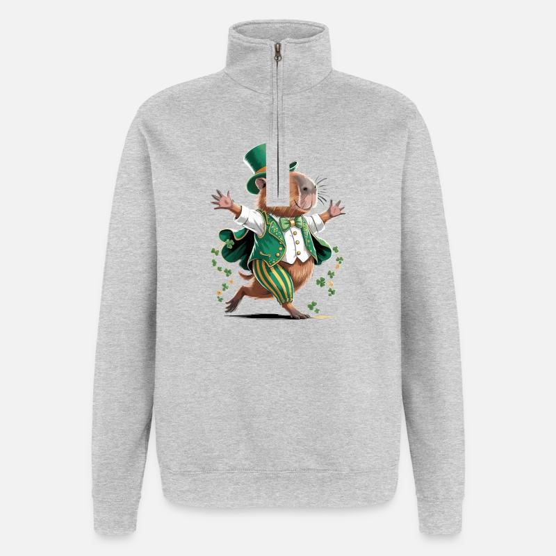 Leprechaun Hamster Festive Print - Quarter-Zip Sweatshirt - heather grey