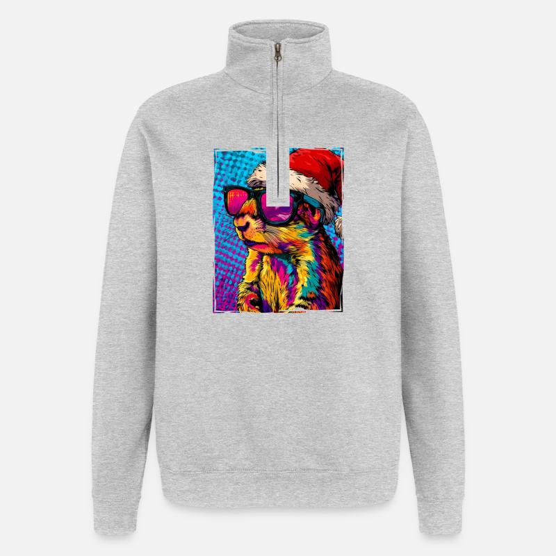 Portrait de Noël de l’écureuil - Sweat à zip 1/4 - gris chiné
