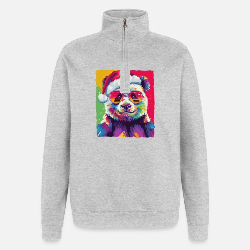 Portrait de Noël du panda - Sweat à zip 1/4 - gris chiné