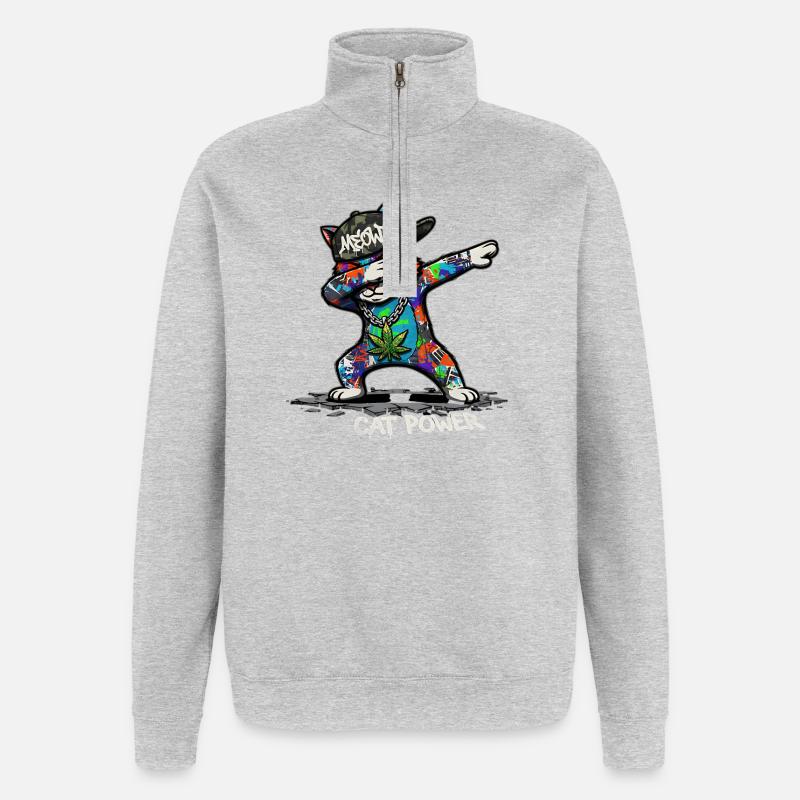 Dab Cat Power Streetart Comic Design - Quarter-Zip-Sweatshirt - Grau meliert