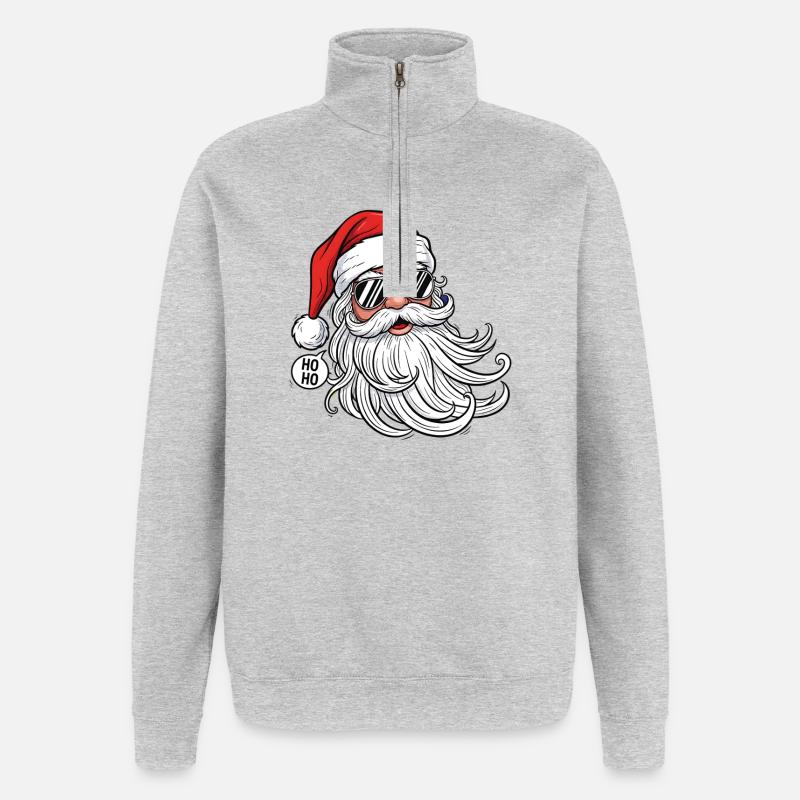Cool Santa Comic Head with Sunglasses - Quarter-Zip Sweatshirt - heather grey