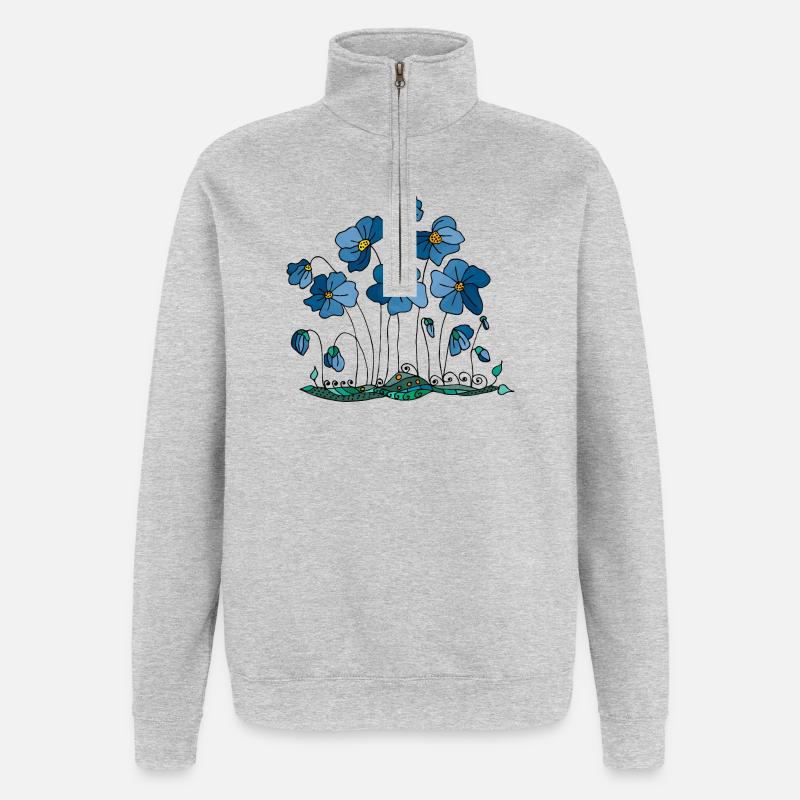 Blumen - Quarter-Zip-Sweatshirt - Grau meliert