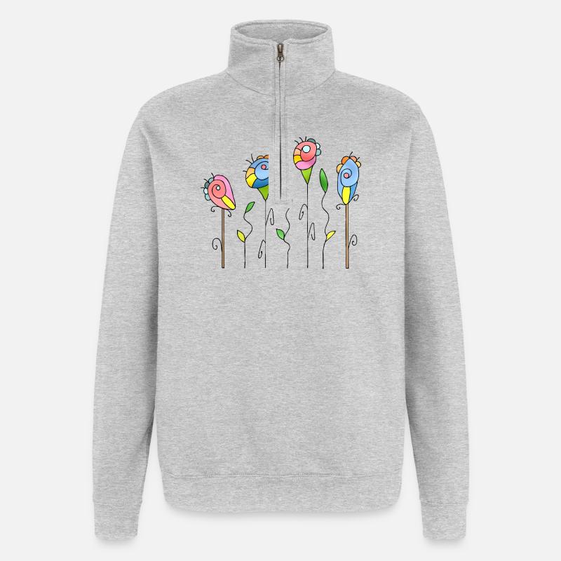 Blumen - Quarter-Zip-Sweatshirt - Grau meliert