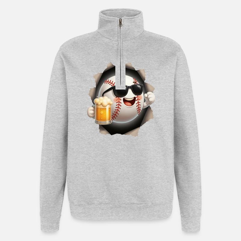 Baseball Spaß-Maske mit Bierglas - Quarter-Zip-Sweatshirt - Grau meliert
