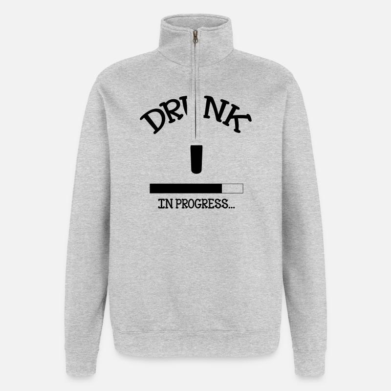 Drunk in Progress - alcool - Sweat à zip 1/4 - gris chiné