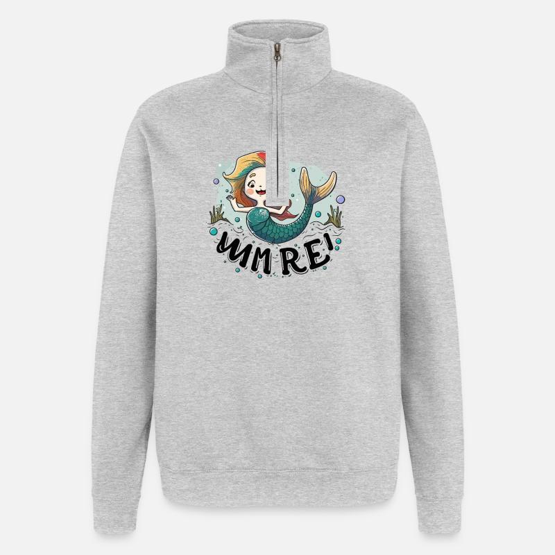 Illustration de la sirène arc-en-ciel éclaboussurée - Sweat à zip 1/4 - gris chiné