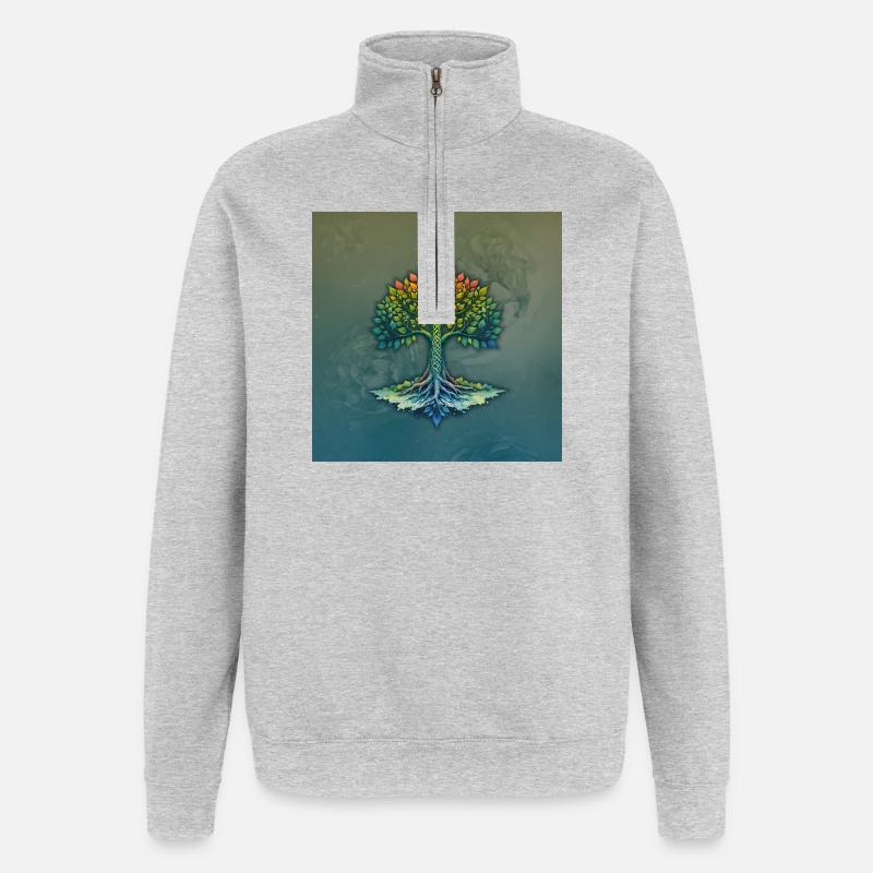 Geflochtener Regenbogenbaum - Quarter-Zip-Sweatshirt - Grau meliert