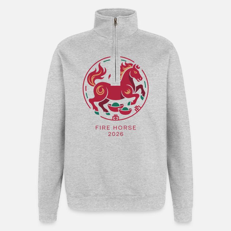 Emblème Fire Horse 2026 - Sweat à zip 1/4 - gris chiné