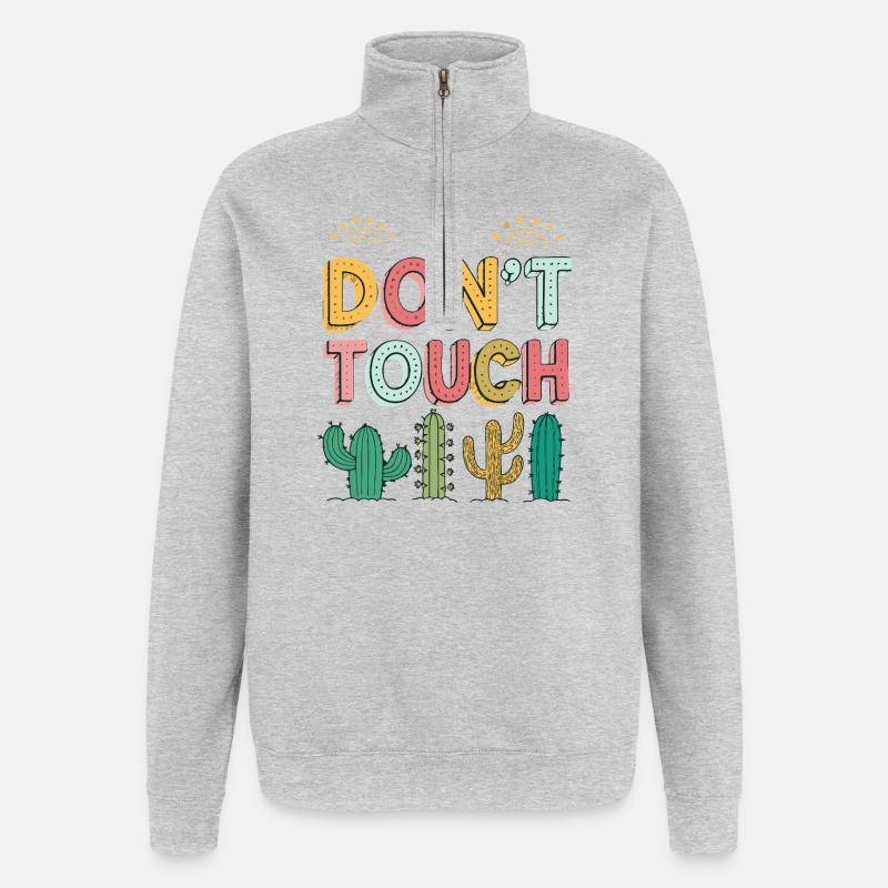 Ne Pas Toucher Cactus Pastel - Sweat à zip 1/4 - gris chiné