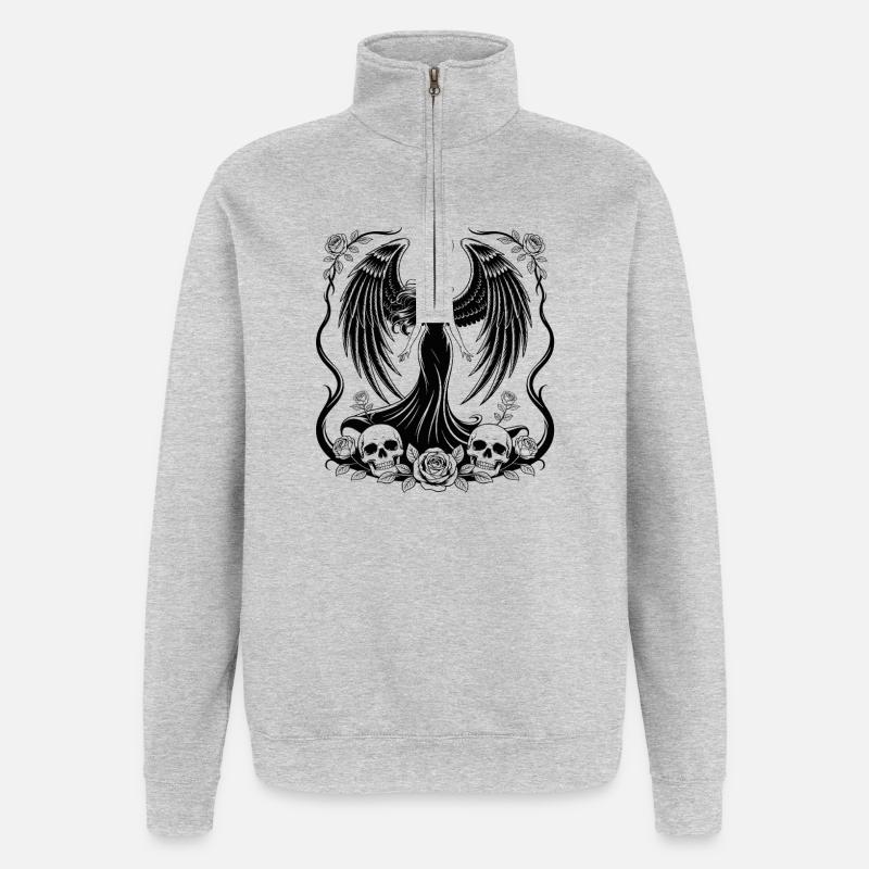  Dunkler Engel Mit Schwarzen Schwingen Totenköpfen - Quarter-Zip-Sweatshirt - Grau meliert