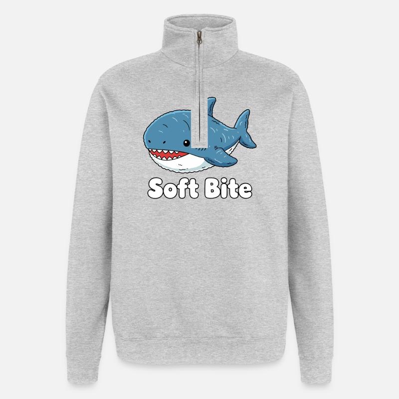 Cartoon Shark Soft Bite: Cute Shark - Quarter-Zip Sweatshirt - heather grey