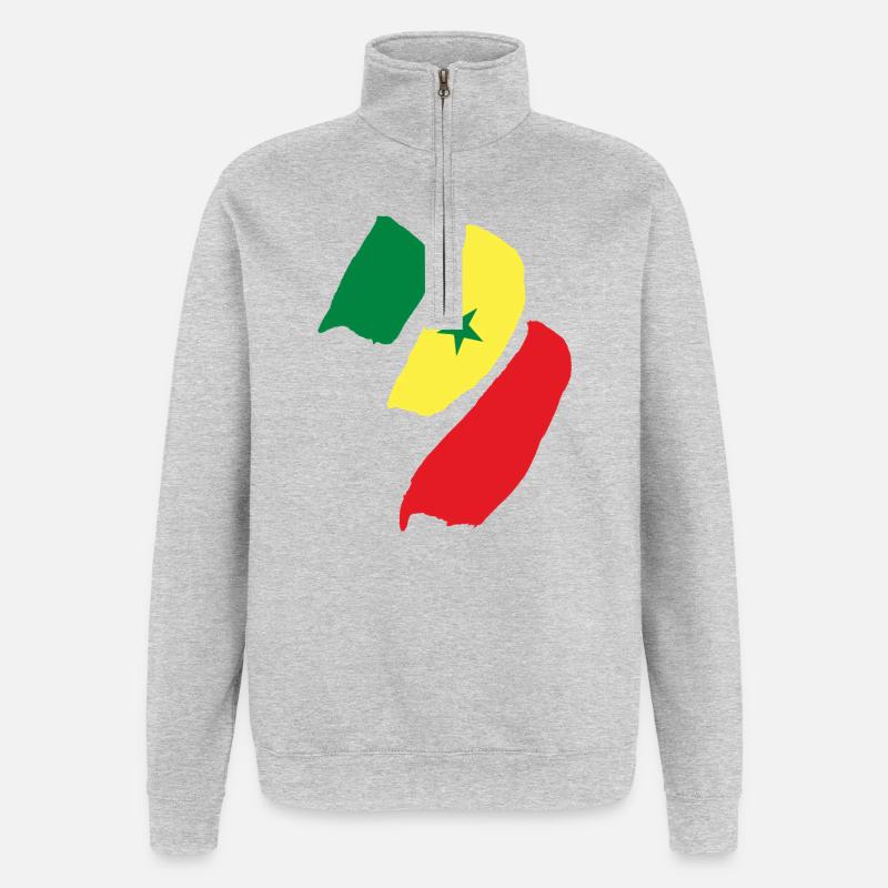 drapeau du Sénégal - Sweat à zip 1/4 - gris chiné