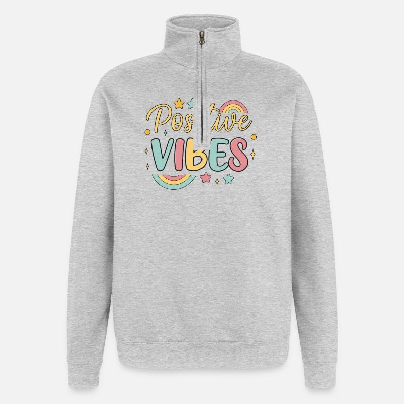 Regenbogen-Positive Vibes - Quarter-Zip-Sweatshirt - Grau meliert