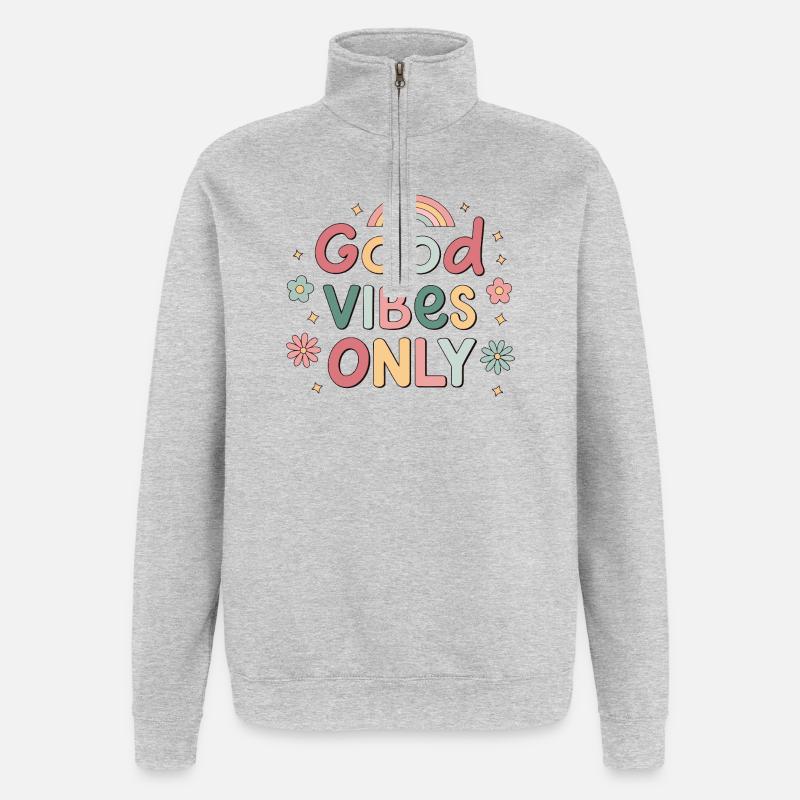 Gute Vibes, Pastellregenbogen - Quarter-Zip-Sweatshirt - Grau meliert